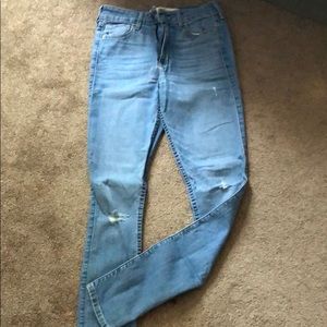 High waisted, light wash jeans